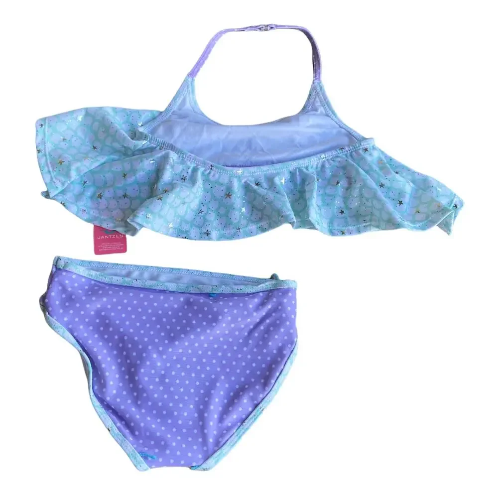 Jantzen Girls Swimsuit Size 6X Polka Dot Mermaid Lavender Mint Silver Bikini NEW